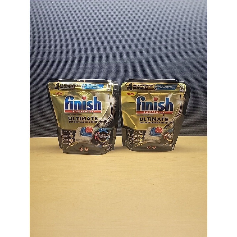 2x Finish Powerball ULTIMATE 4-In-1 Dishwasher Detergent Tabs 17ct Ea New